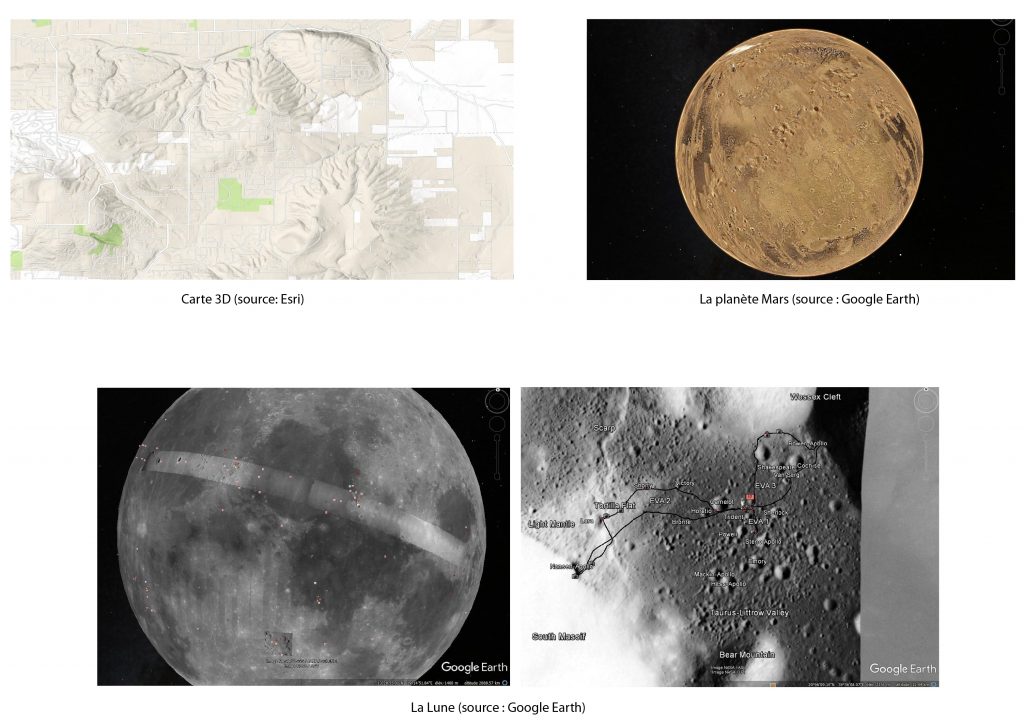 images satellite Lune planète Mars carte 3D