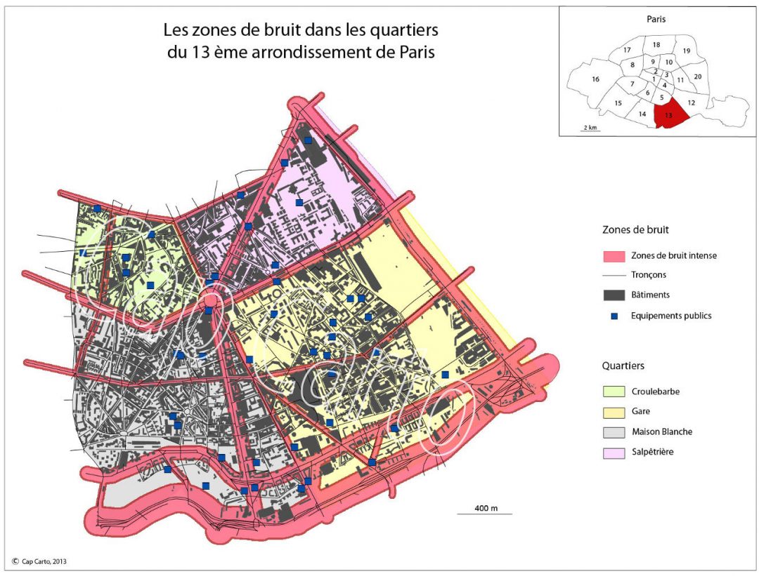 cartographie carte analyse spatiale étude zone bruit 13 ème arrondissement Paris