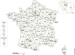 Fond de carte France avec noms des Régions et départements