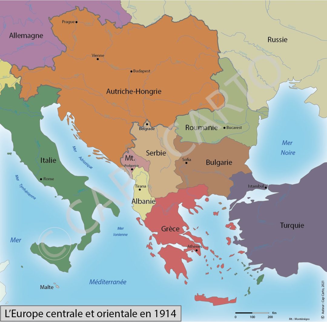 Carte de l'Europe Centrale et Orientale en 1914